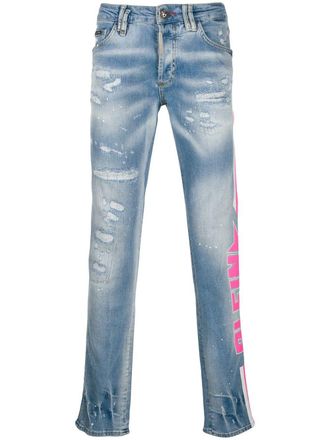 Philipp Plein Super Straight Cut Plein Star jeans - men - Cotton/Cotton/Polyester/Spandex/Elastane - 30 - Blue