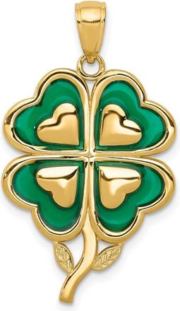 Diamond2Deal 14k Yellow Gold 4-Leaf Clover Pendant with Enameled Tips Pendant