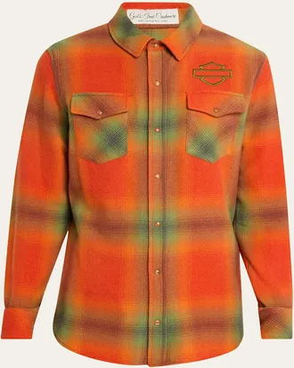 God's True Cashmere x Harley-Davidson Mens Plaid Cashmere Button-Down Shirt