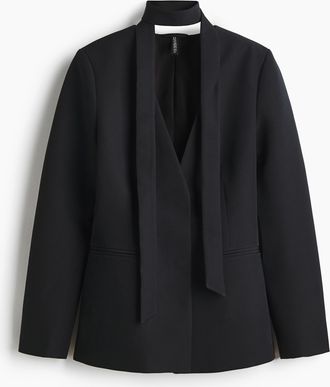 H&M Kragenloser Blazer mit Schaldetail - Schwarz