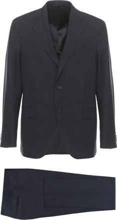 Caruso Kostuums, Heren, Blauw, L, Wol, Wool Single-Breasted Suit