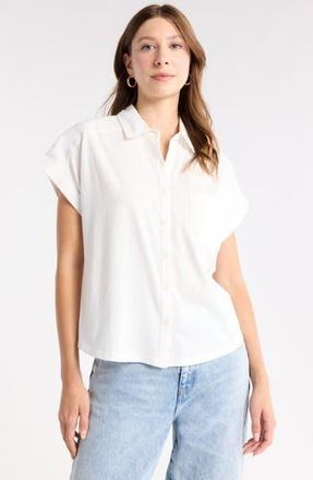 Melrose and Market Mixed Media Button-Up Shirt in White Blanc at Nordstrom Rack, Size Xx-Large