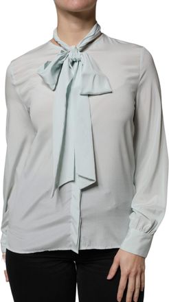 Ballantyne blue Silk Ascot Colla Long Sleeves Womens Top (Pre-Owned)