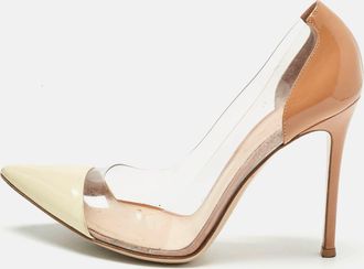 Gianvito Rossi Cream/beige Patent Leather And Pvc Plexi Pumps