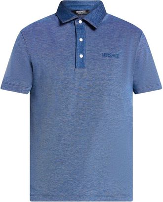 Versace logo-embroidered cotton polo shirt - men - Cotton - S - Blue