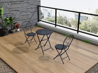 Vente-Unique Sala da pranzo da giardino pieghevole in metallo effetto ferro battuto: un tavolo D.60 cm e 2 sedie - Antracite - GUERMANTES di MYLIA