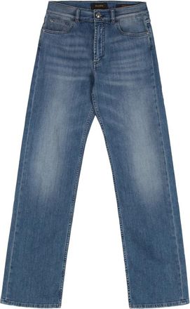 Moorer Straight Leg Jeans met leren logo - Dames - Regular Fit Jeans - Blauw - W32 - Katoen - Jeans