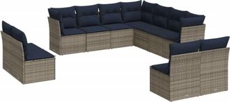 vidaXL 11 Piece Garden Sofa Set with Cushions Grey Poly Rattan vidaXL