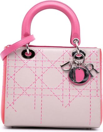 Dior Borsa a tracolla Lady Dior media in pelle di agnello tricolore con impunture e motivo Macrocannage 2014 - Rosa