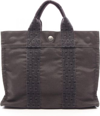 Herm&egrave;s Gray Nylon Canvas Handbag Tote Bag (Pre-Owned)