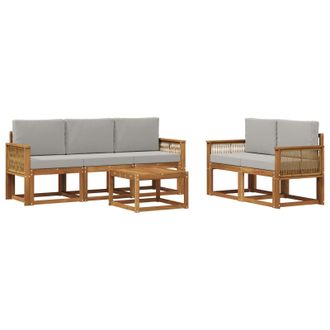 vidaXL Conjunto De Sof&aacute;s De Exterior 6 Pcs Natural Y Gris Claro Vidaxl