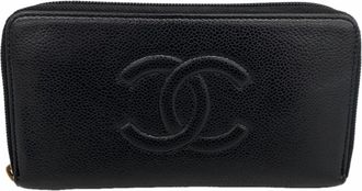 Chanel Black Grained Calfskin Long Wallet (Bi-Fold) (Pre-Owned)