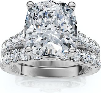 Pompeii3 Certified 4Ct Cushion Diamond Engagement Wedding Ring Set 14k Gold/PT Lab Grown