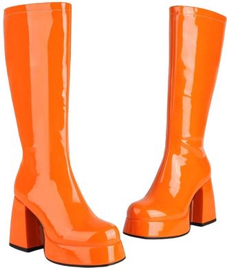Generic Womens Glossy Patent Leather Upper Square Knee Platform Side Zipper Boots