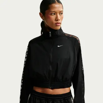 Nike Womens Nike Sportswear Cropped Lace Track Jacket in Black | IM8193-010