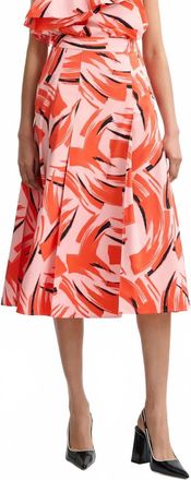 Essentiel Jaelyn Deep Pleat Midi Skirt In Black/light Pink/orange