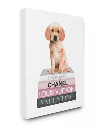 Stupell Industries Adorable Puppy Sitting On Glam Fashion Book Wall Art