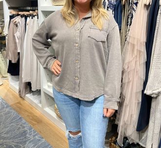 Habitat Color Wash Terry Anywhere Shacket In Grey