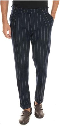 Berwich Gestreepte Chino Broek met Kleermakerssplit - Heren - Slim Fit Broeken - Blauw - 3XL - Leer - Broeken