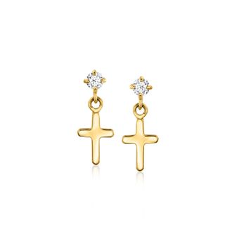 RS Pure by Ross-Simons 14kt Yellow Gold Cross Earrings With Lab-Grown Diamonds