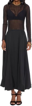 Greylin Kareli Rib Sheer Mesh Long Sleeve Top In Black