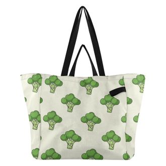 Generic Broccoli Vegetable White print Reusable Canvas Tote Bag, Heavy Duty Grocery Shopping Bag with Large Capacity Double Handles Hard Bottom Work Groceries