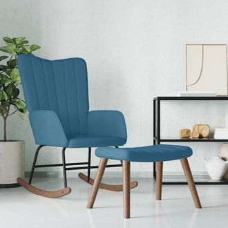 vidaXL Silla Mecedora Con Reposapi&eacute;s Terciopelo Azul Vidaxl