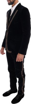 Dolce & Gabbana Mens Blue Velvet Two Button Slim 3 Piece Suit Cotton