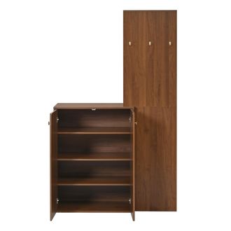 STILVORA Mueble De Entrada Con Zapatero Y Perchero, Ganchos, Barra, Estantes Ajustables, En Mdf, 115&times;38,5&times;191,5 Cm, Nogal