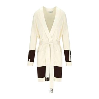 Elisabetta Franchi Cardigans, female, White, Size: XS Cardigan con cintura Elisabett