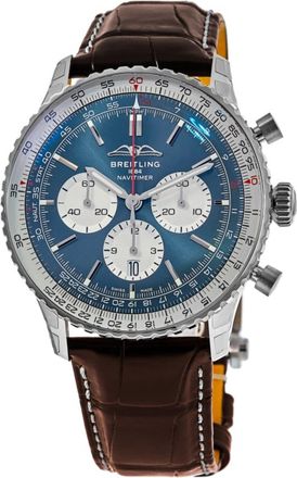 Breitling Navitimer B01 Chronograph 46 Automatic Blue Dial Leather Strap Mens Watch AB0137211C1P1