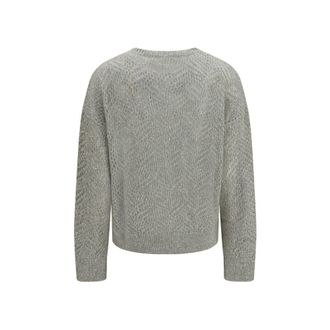 Brunello Cucinelli Openwork Sequined Linen Sweater - Gray