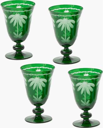 Mrs. Alice Emerald Palm Tree Wine Glasses in Green at Nordstrom