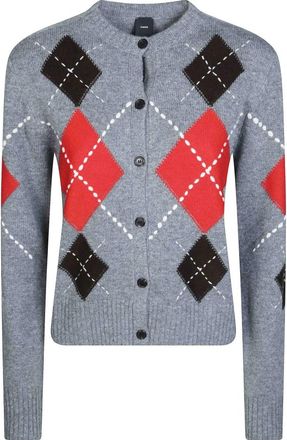 Pinko Cardiff Cardigan Argyle - Dames - Vesten - Grijs - S - Truien & Vesten