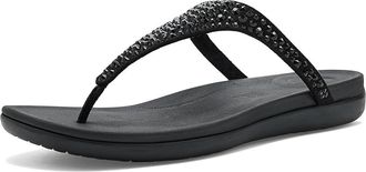 FitFlop Solay Mixed-Crystal Toe-Post Sandals Womens Wedge Shoes Black : 11 M (B), Synthetic