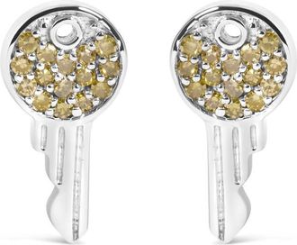 House of Brilliance 925 Sterling Silver 1/6ct TDW Yellow Treated Diamond Charm Earrings