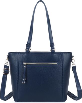 Generic Womens Tote Bag,Faux Leather, Shoulder Bag with Adjustable Strap, Front Zipper Pocket (Navy)