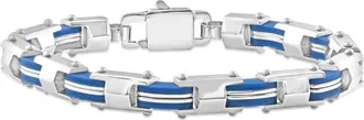 Pompeii3 Mens Steel And Blue Two Tone 8mm Link Flexible Trigger Clasp 8.5 Bracelet