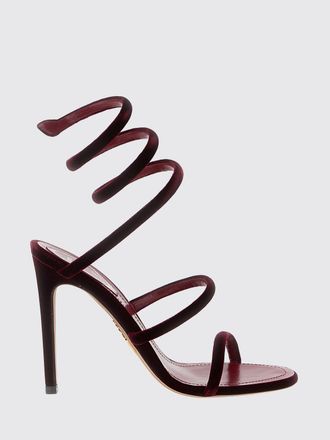 Rene Caovilla High-Heeled Velvet Sandals with Snake Strap and Stiletto Heel