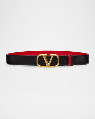Valentino Garavani VLogo Signature Reversible Leather Belt, 30mm