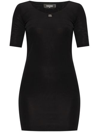 Dsquared2 Form-Fitting Black Viscose Metallic Logo Dress