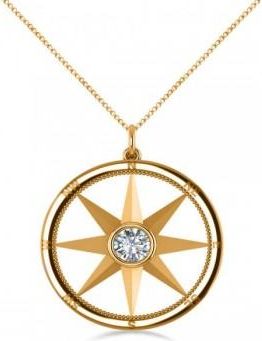 Allurez Diamond Nautical Compass Pendant Necklace 14k Yellow Gold (0.66ct)