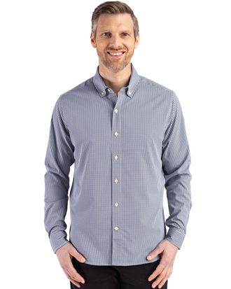 Cutter & Buck Skyline Epic Confidence Gingham Mens Big & Tall Long Sleeve Dress Shirt