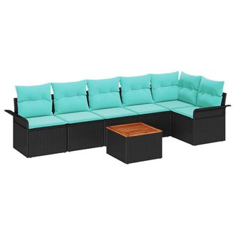 vidaXL Conjunto De Sof&aacute;s De Jard&iacute;n 7 Pcs Negro Rat&aacute;n Sint&eacute;tico Vidaxl