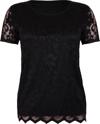 Purple Hanger Womens Short Sleeve Ladies Stretch Round Scoop Neckline Lined Floral Lace Blouse T-Shirt Top Plus Size Black 26 - 28