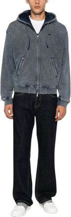 Emporio Armani Hoodies & sweatvesten, Heren, Blauw, M, Drawstring Zip Hoodie