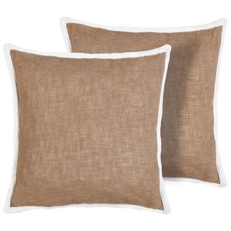 Beliani Beliani - Conjunto De 2 Cojines Decorativos Cuadrados De Algod&oacute;n 45 X 45 Cm Marr&oacute;n Ianthe