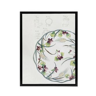 Artery8 Vintage Floral Plate Design Framed Canvas Wall Art Print Noritake in Green | Size: W24 x H32