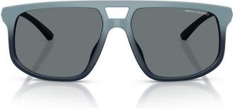A|X Armani Exchange 58mm Pilot Sunglasses in Matte Blue Gradient /Blue at Nordstrom