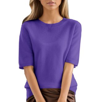 Generic HUIFUAO Womens Knitted Jumpers Plus Size Short Sleeve Sweaters Summer Basic Elegant Tops T Shirt Black Crew Neck Pullover (Grey, XXL)